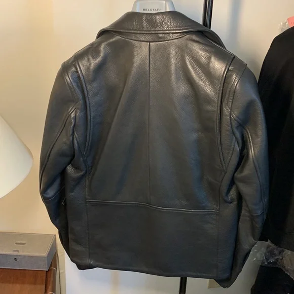 J. Lindeberg 100% Grained Black Leather Moto Jacket - Size Men M